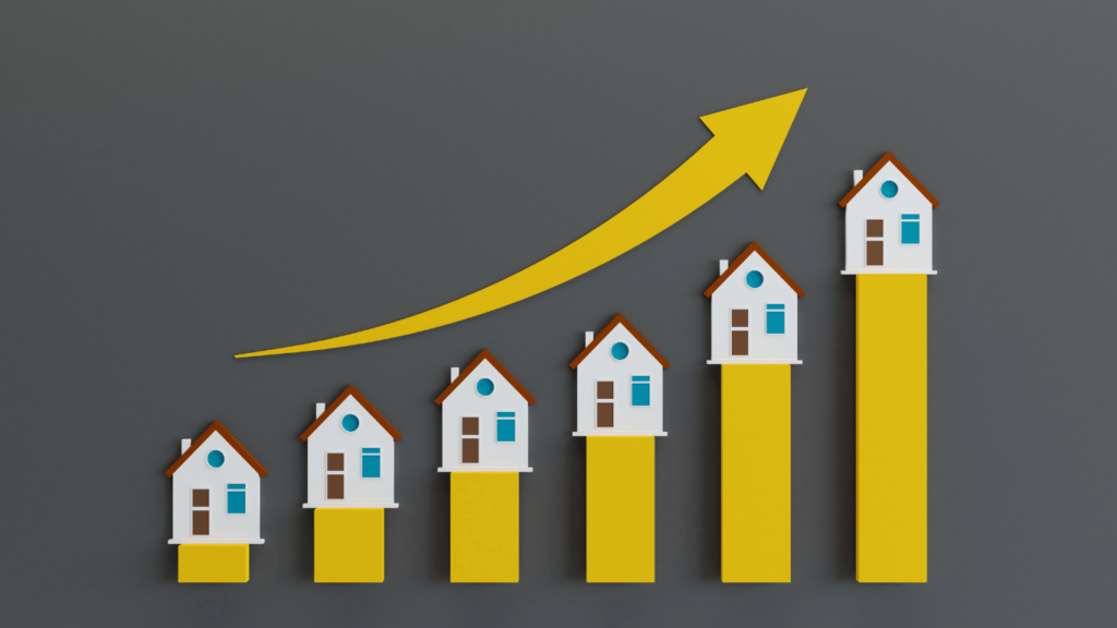 Representación visual del crecimiento de las FIBRAs inmobiliarias en México, con un gráfico de barras que muestra el aumento en la rentabilidad de este tipo de inversión.